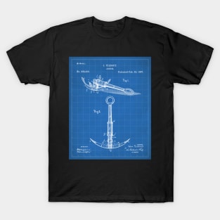 Boat Anchor Patent - Sailing Sailor Lake House Art - Blueprint T-Shirt